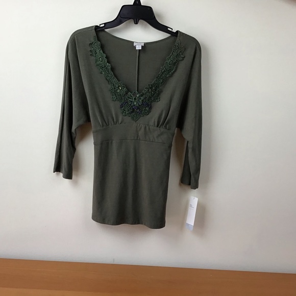 Apt. 9, Moss, Jeweled,Trim,Top. - Picture 2 of 5